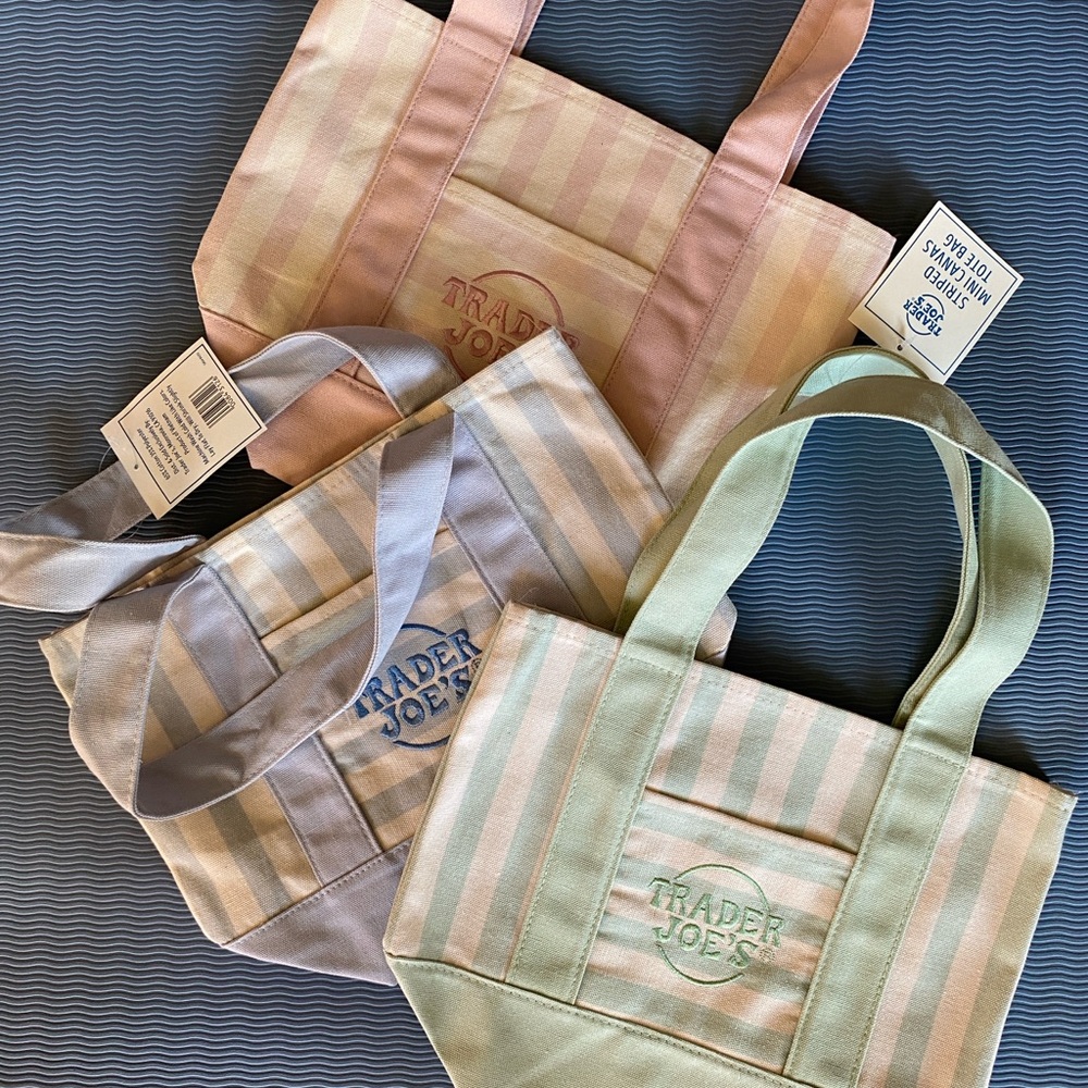 Trade Joe Pastel Stripe Tote Bag - Mint, Blush, Lavender